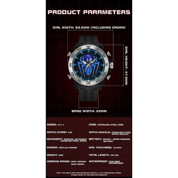 KXAITO Men's Black and Blue LED Stopwatch Digital Electronic Large Dual Watch - Picture 6 of 6